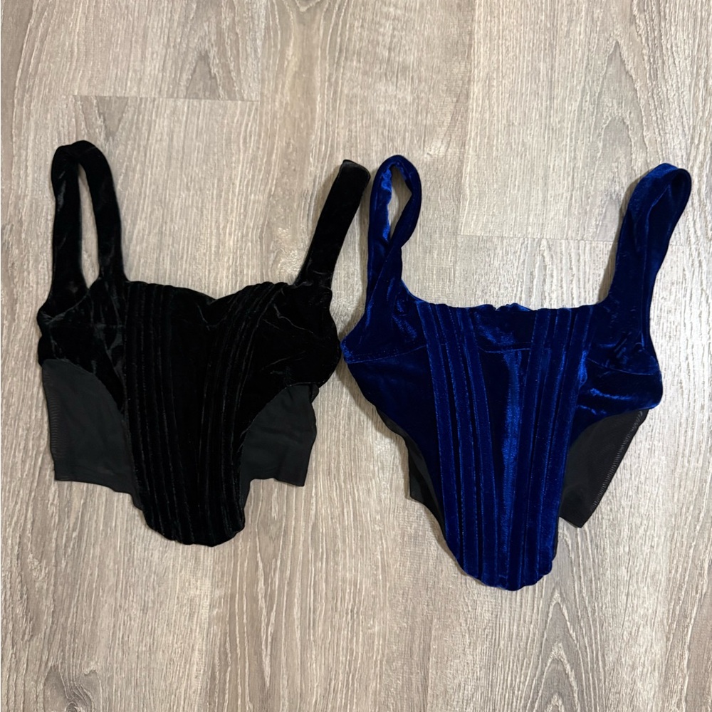 NWT 2 velvet corset tops. Crop style